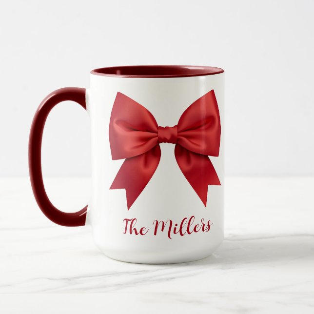Personalized Photos Christmas Mug with Red Bow (Left)