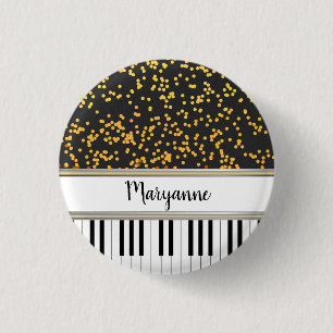 Personalized Piano Keys Gold Polka Dots Pattern 3 Cm Round Badge