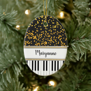 Personalized Piano Keys Gold Polka Dots Pattern Ceramic Tree Decoration