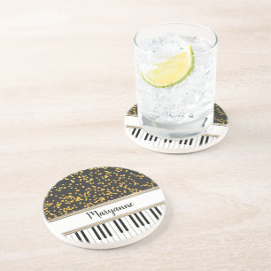 Personalized Piano Keys Gold Polka Dots Pattern Coaster