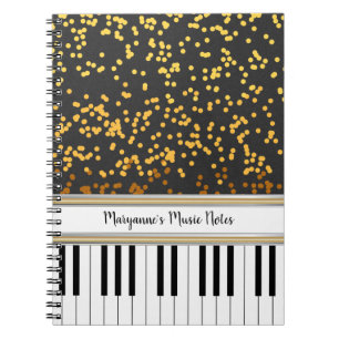 Personalized Piano Keys Gold Polka Dots Pattern Notebook