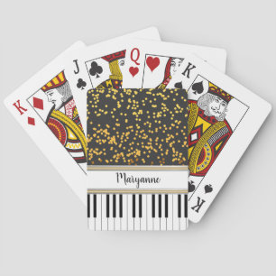 Personalized Piano Keys Gold Polka Dots Pattern Playing Cards