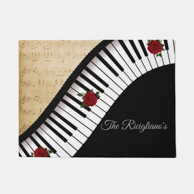 Personalized Piano Keys with Roses Door Mat (Front)