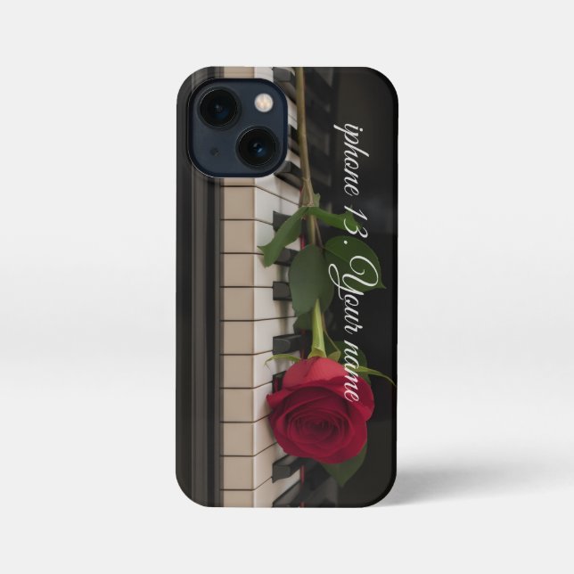 Personalized Piano with a red rose - romantic  iPhone Case (Back)