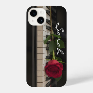Personalized Piano with a red rose - romantic iPhone 14 Case
