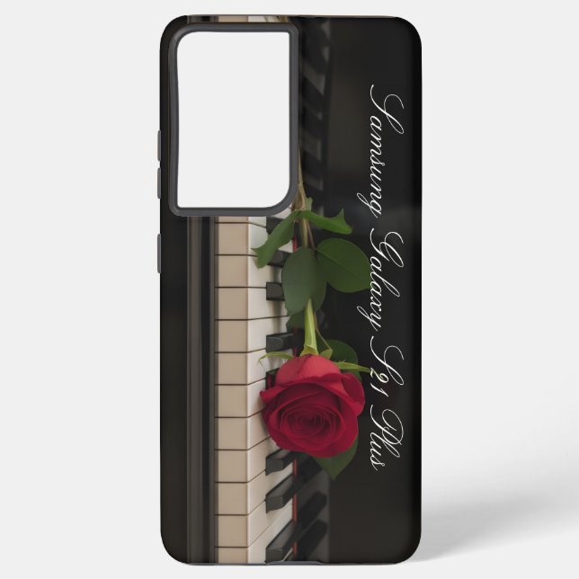 Personalized Piano with a red rose - romantic Samsung Galaxy S21+ Case (Back)