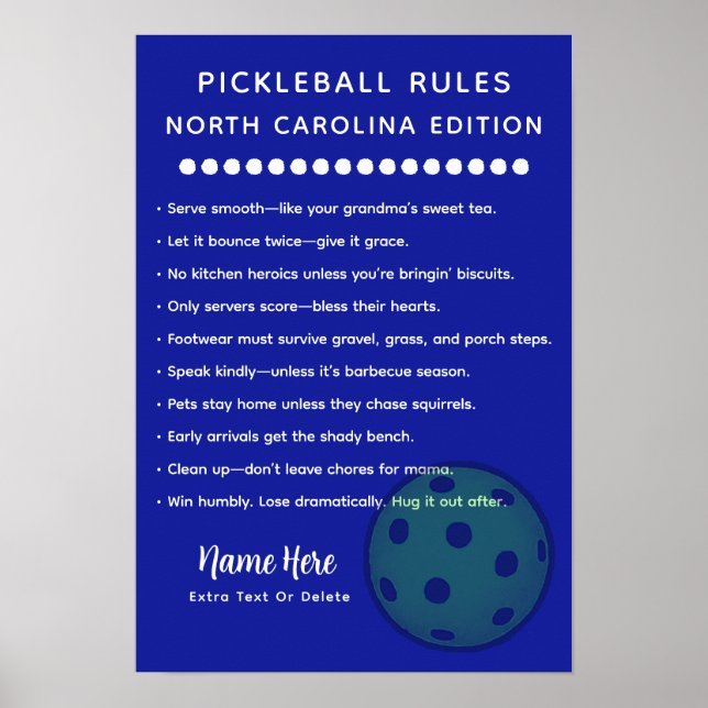 Personalized Pickleball North Carolina Edition Poster (Front)