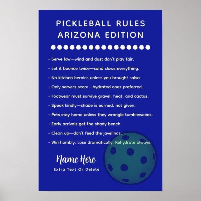 Personalized Pickleball Rules Arizona Edition Post Poster (Front)