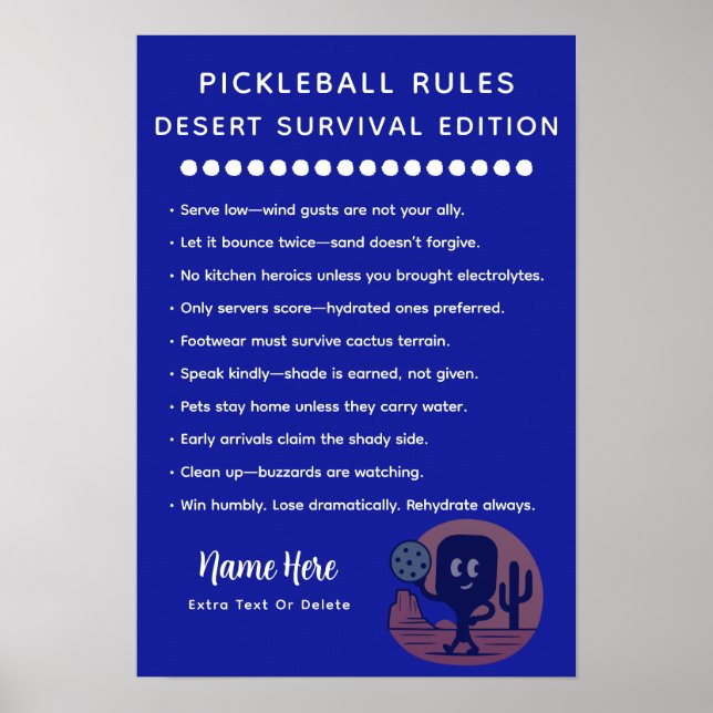 Personalized Pickleball Rules Desert Survival Poster (Front)