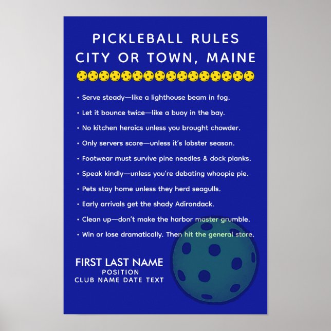 Personalized Pickleball Rules For Cities of Maine Poster (Front)