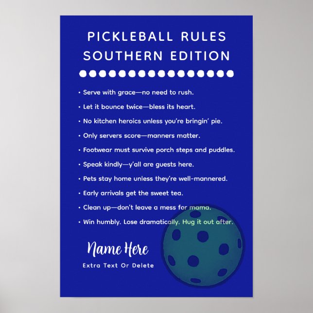 Personalized Pickleball Rules Southern Edition Poster (Front)