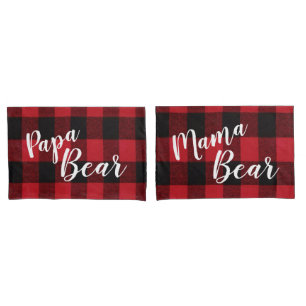 Personalized Pillow Cases Red Buffalo Plaid Bear