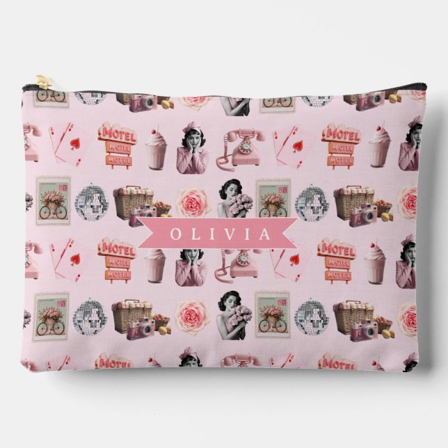 Personalized Pin-Up Glam Old Hollywood Retro Accessory Pouch (Front)