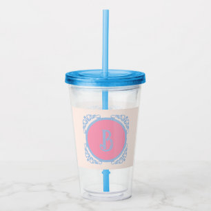 Personalized pink and blue acrylic tumbler