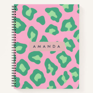 Personalized Pink and Green Leopard Print Notebook