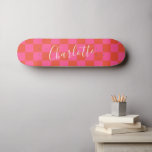 Personalized Pink and Orange Checkerboard Pattern  Skateboard<br><div class="desc">Checkerboard Checkered Pattern in Pink and Orange Skateboard</div>