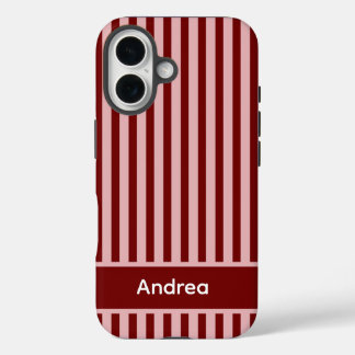 Personalized Pink and Red Stripe iPhone 16 Case