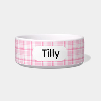 PERSONALIZED PINK AND WHITE PLAID STYLE DOG OR CAT BOWL