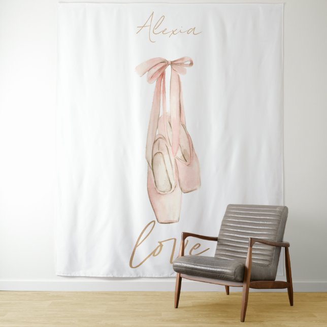 Personalized Pink Ballet Dance Studio Backdrop Tapestry (In Situ)