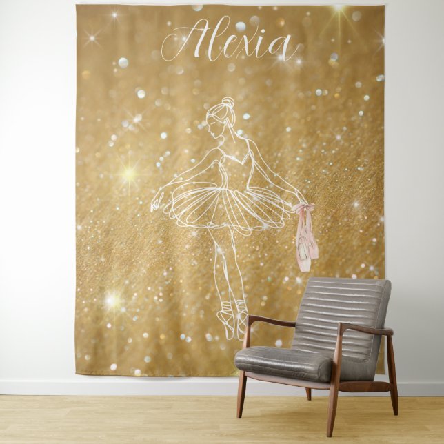 Personalized Pink Ballet Dance Studio Backdrop Tapestry (In Situ)