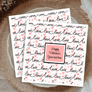 Personalized Pink Black Hearts Sketch Valentine  Napkin