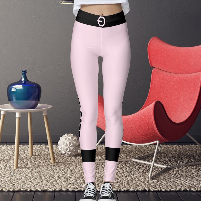 Personalized  Pink Black Striped Pet Lover Cat Mom Leggings (Creator Uploaded)