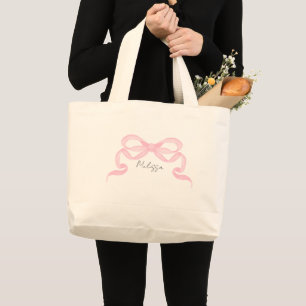 Personalized Pink bow Large Tote Bag