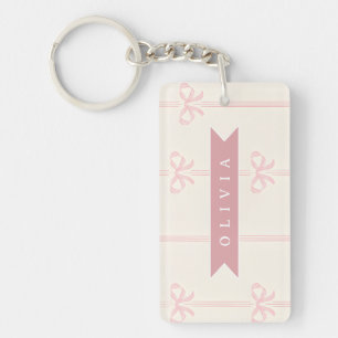 Personalized Pink Bow Name Gift Elegant Coquette Key Ring