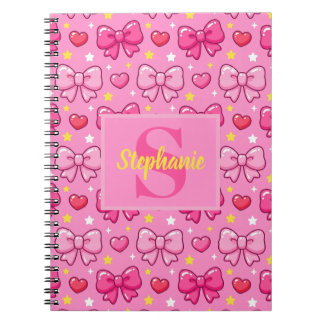 Personalized Pink Bows Hearts Stars Notebook
