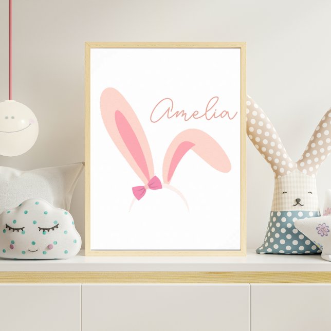 Personalized Pink Bunny Ears Nursery Wall Art Baby (Creator Uploaded)