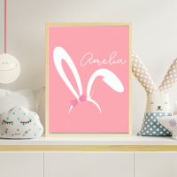 Personalized Pink Bunny Nursery Wall Art Baby Girl