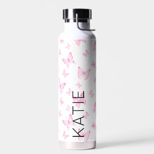 Personalized Pink Butterflies Water Bottle