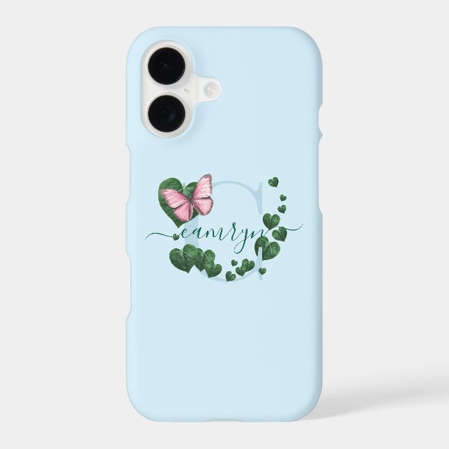 Personalized Pink Butterfly with Green Hearts  (Back)