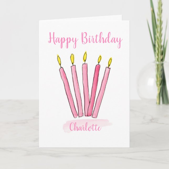 Personalized Pink Candles Birthday Card (Front)