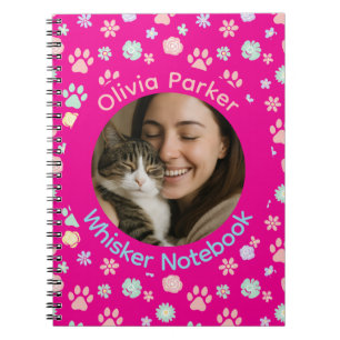 Personalized Pink Cat Photo & Name Spiral Notebook