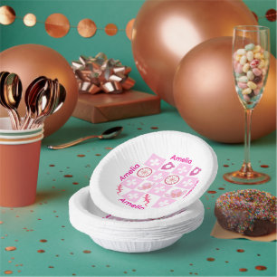 Personalized Pink Checkered Cowgirl Pattern Paper Plate