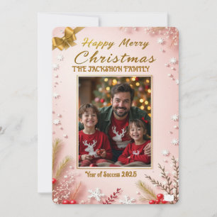 Personalized Pink Christmas Card with Elegant