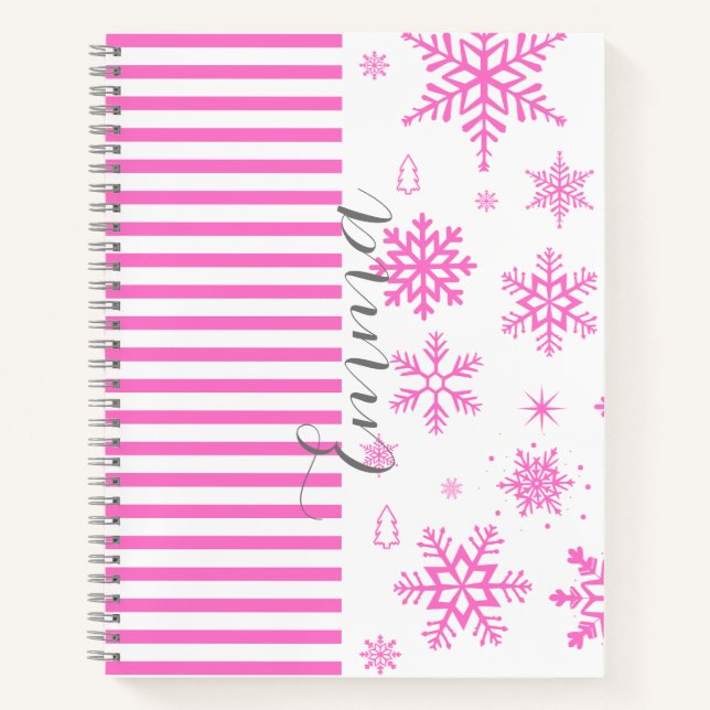 Personalized Pink Christmas Snowflake Notebook (Front)
