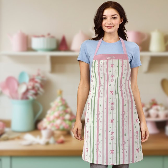 Personalized Pink Coquette Auntie Holiday Apron (🎀 Cute "Auntie" personalized Holiday kitchen apron)