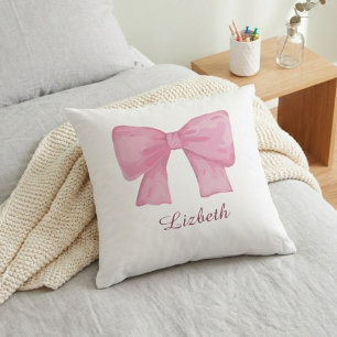 Personalized Pink Coquette Bow Luxury Throw Pillow