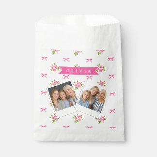 Personalized Pink Coquette Girly Bow Floral Name Favour Bags