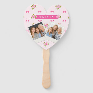 Personalized Pink Coquette Girly Bow Floral Name Hand Fan