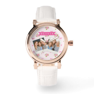 Personalized Pink Coquette Girly Bow Floral Name Watch