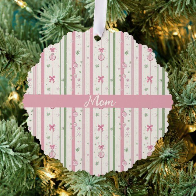 Personalized Pink Coquette Mom Holiday Tree Decoration Card (Insitu (Tree))
