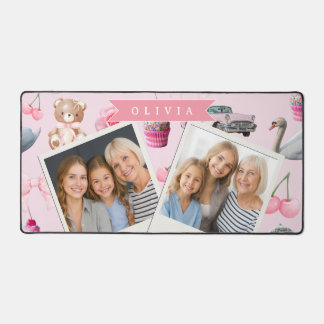 Personalized Pink Coquette Retro Cute Teddy Bear Desk Mat