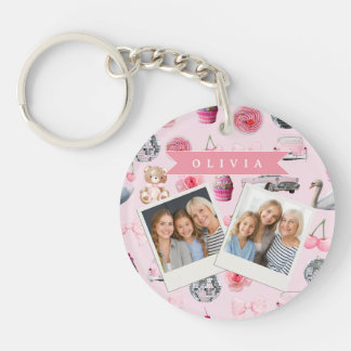 Personalized Pink Coquette Retro Cute Teddy Bear Key Ring