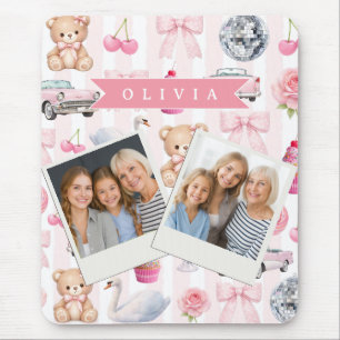 Personalized Pink Coquette Retro Cute Teddy Bear  Mouse Pad