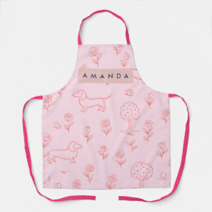Personalized Pink Dachshund and Flower Apron