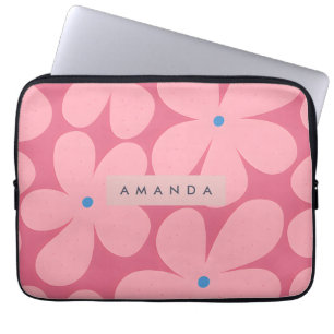 Personalized Pink Daisy and Blue Center Flower Laptop Sleeve