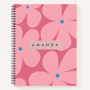 Personalized Pink Daisy and Blue Center Flower Notebook